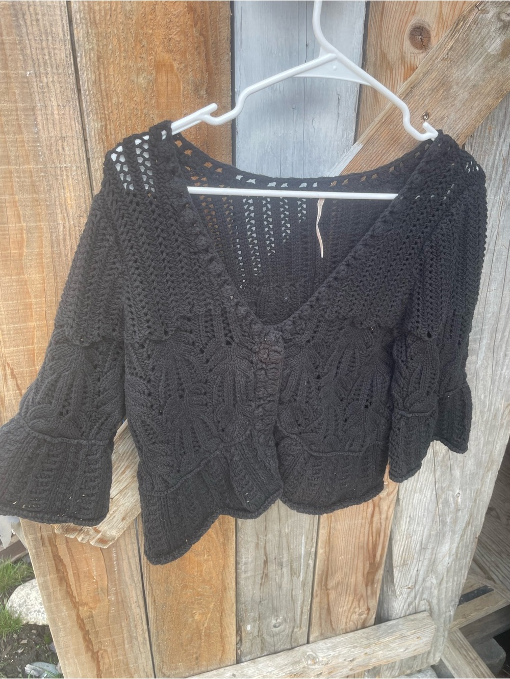 Free People Black Crochet Knit Sweater with Metal Tag